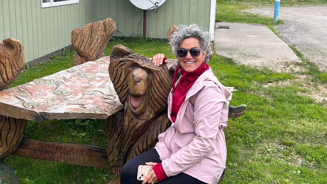 Yoli with one of the many sculptures