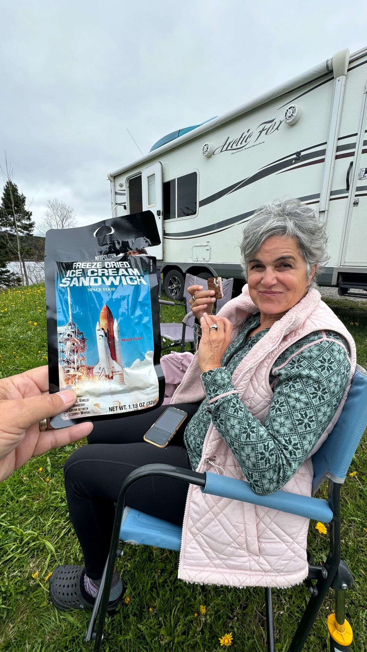 Yoli eating freezed dried ice cream for Bday